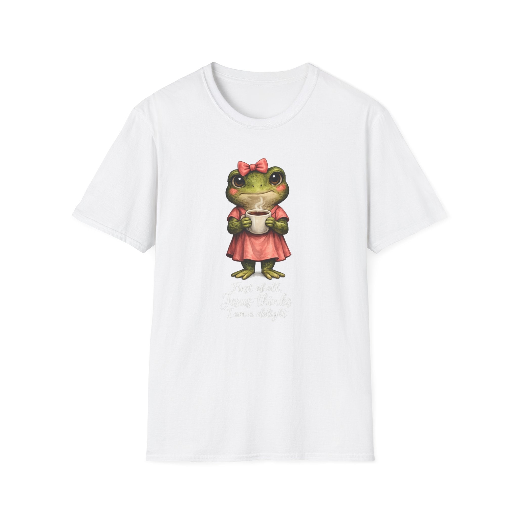 Frog in Dress Tee — Cute Frog Holding Coffee Graphic T-Shirt