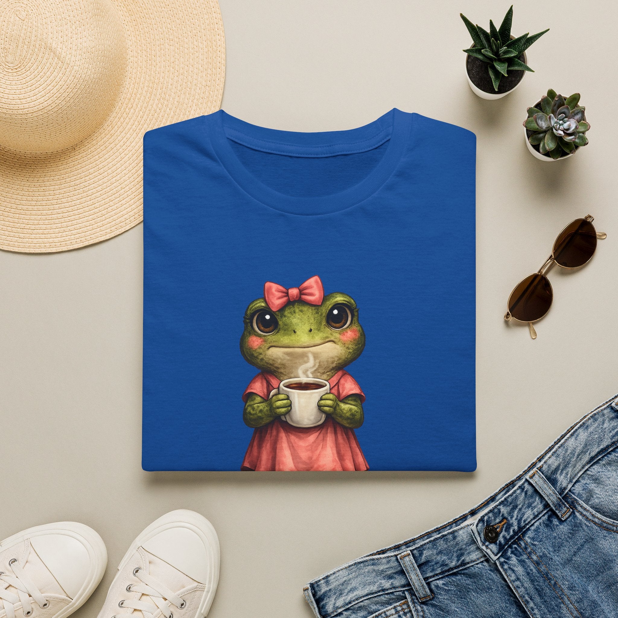 Frog in Dress Tee — Cute Frog Holding Coffee Graphic T-Shirt