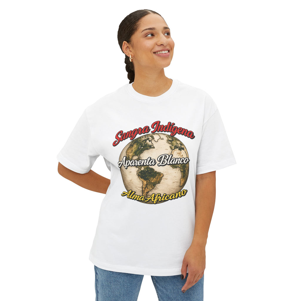 Graphic Tee — "Sangre Indígena, Aparenta Blanco, Alma Africana" Earth Design