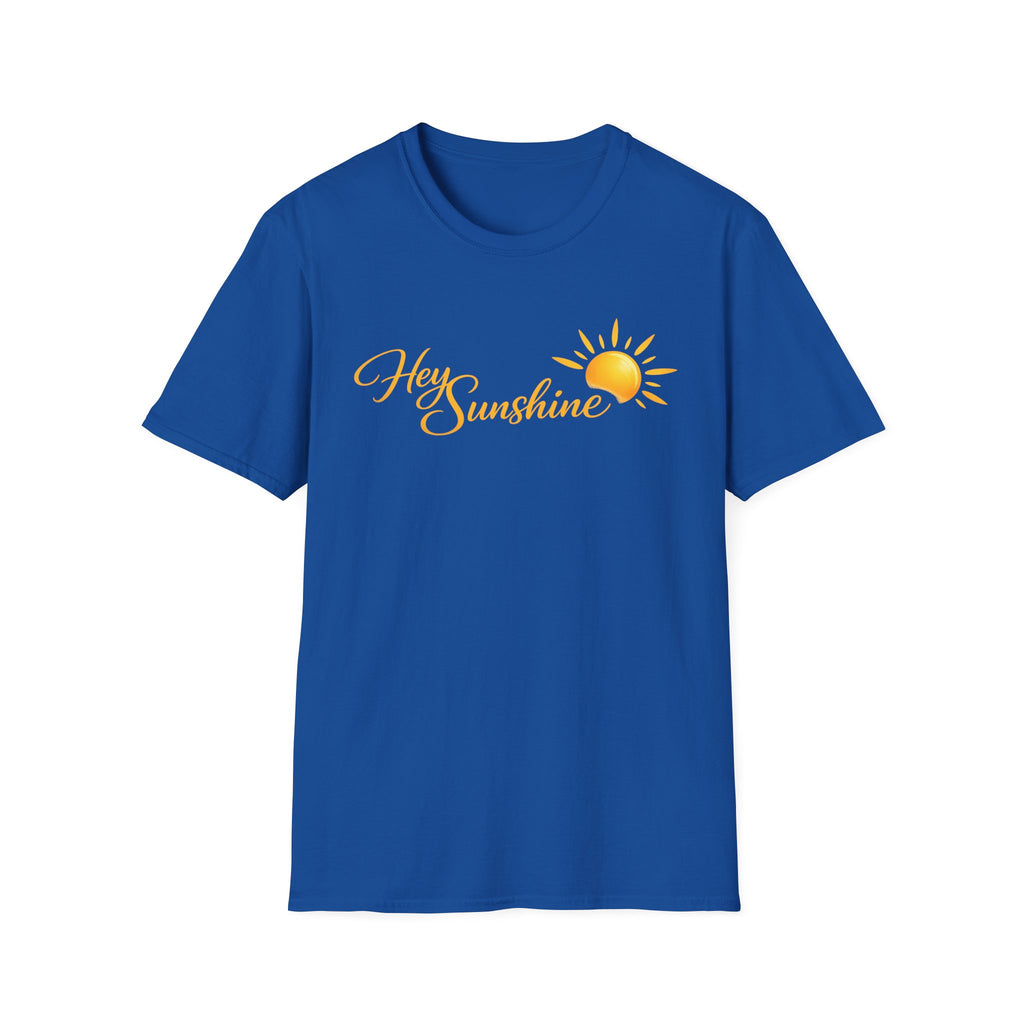 Hey Sunshine T‑Shirt — Bright Sun Script Tee for Women & Men