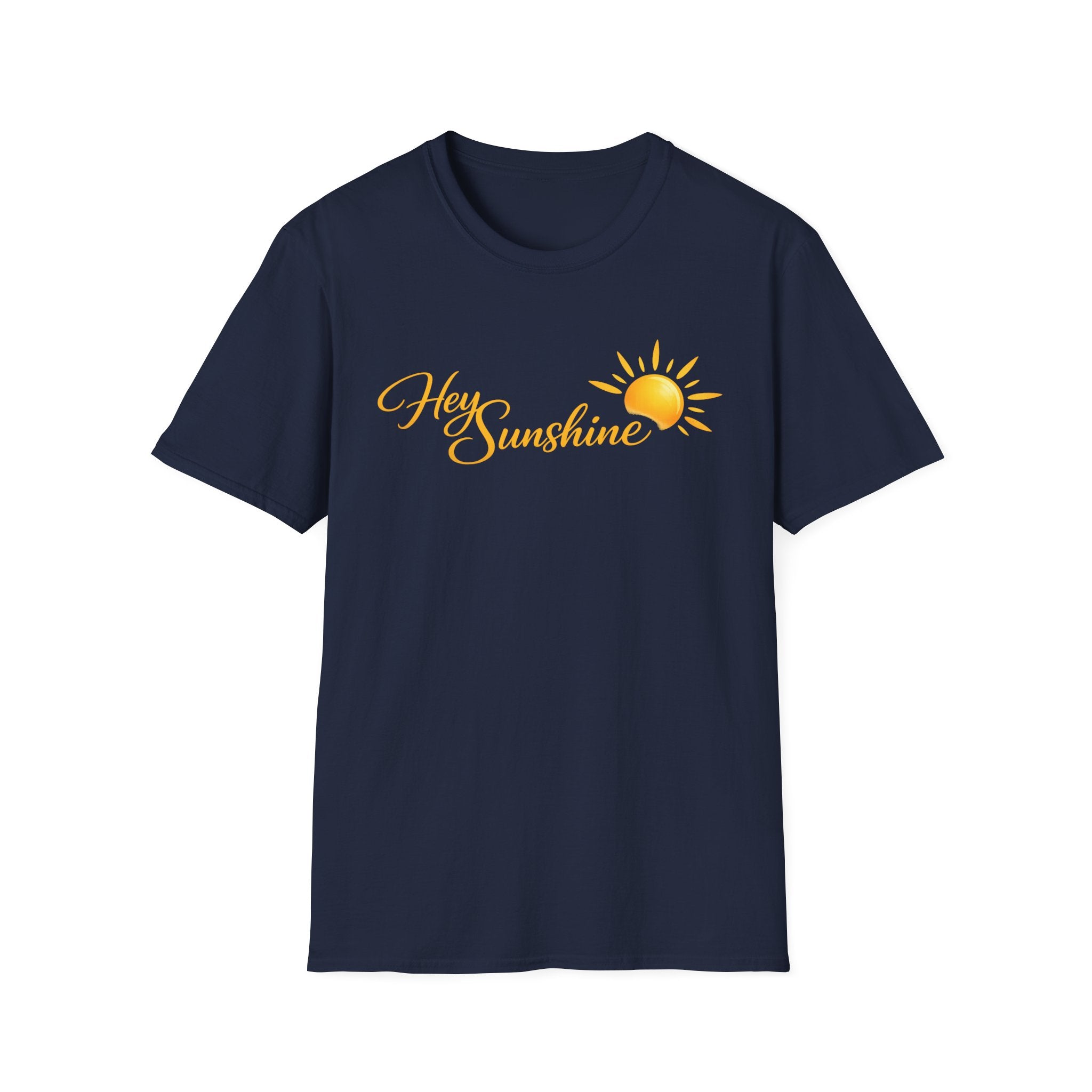 Hey Sunshine T‑Shirt — Bright Sun Script Tee for Women & Men