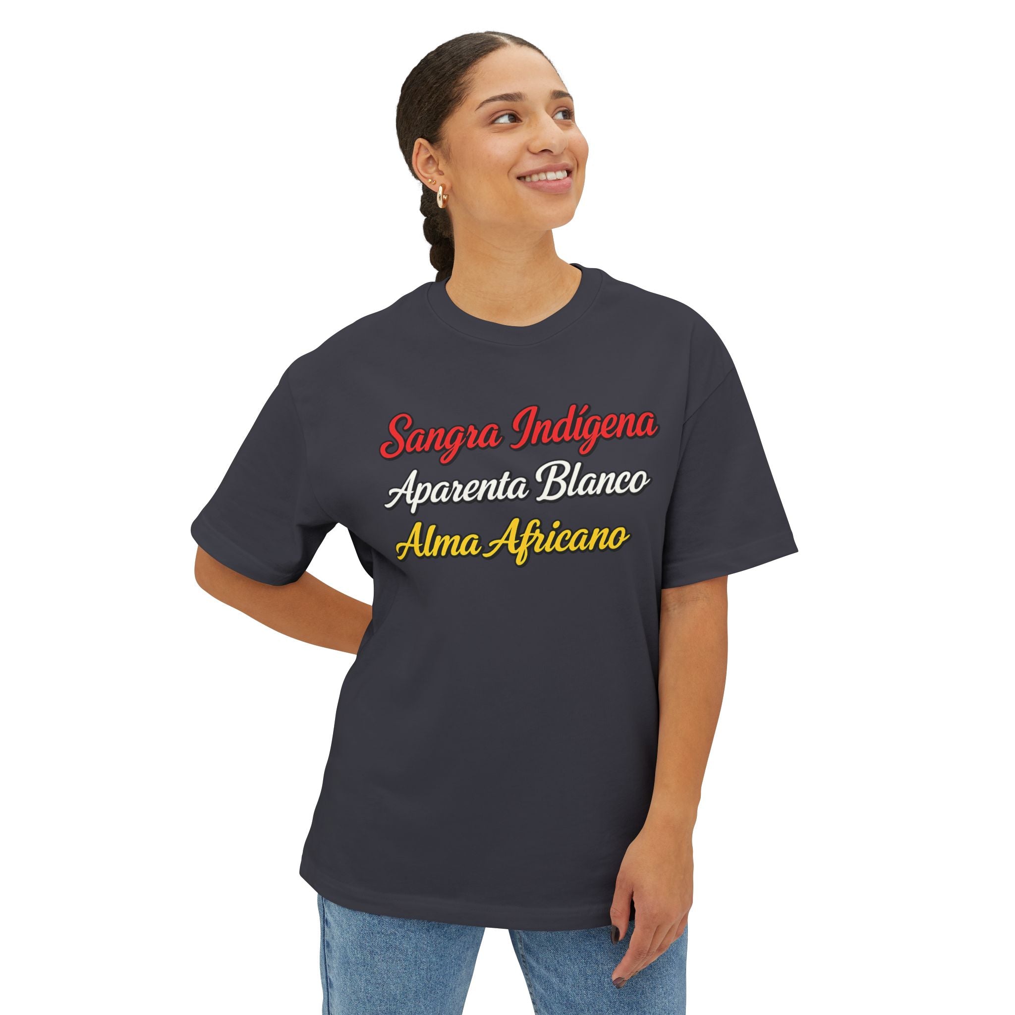 Graphic Tee — "Sangre Indígena, Apariencia Blanco, Alma Africano"