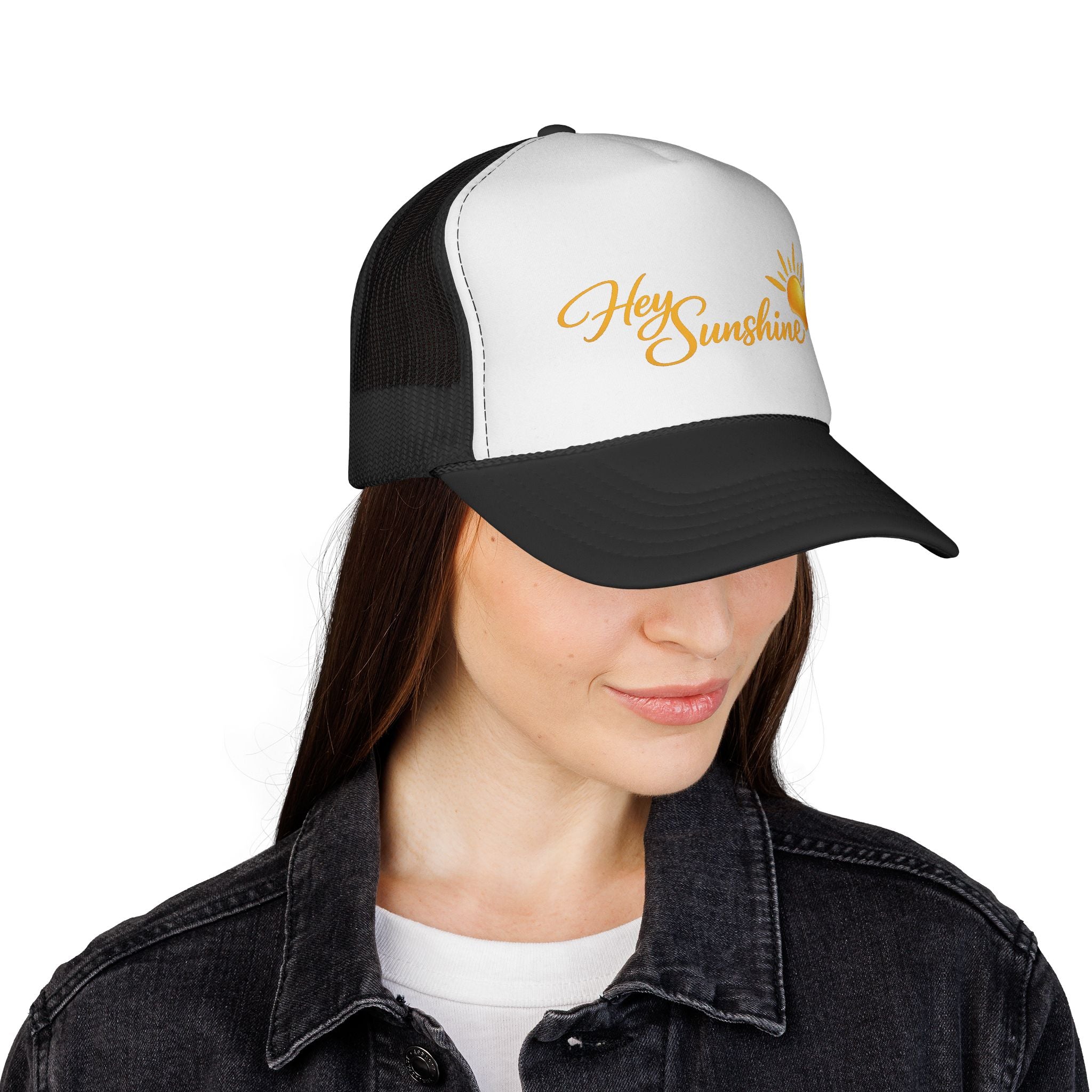 Hey Sunshine Trucker Cap — Sunny Script Embroidered Mesh Hat