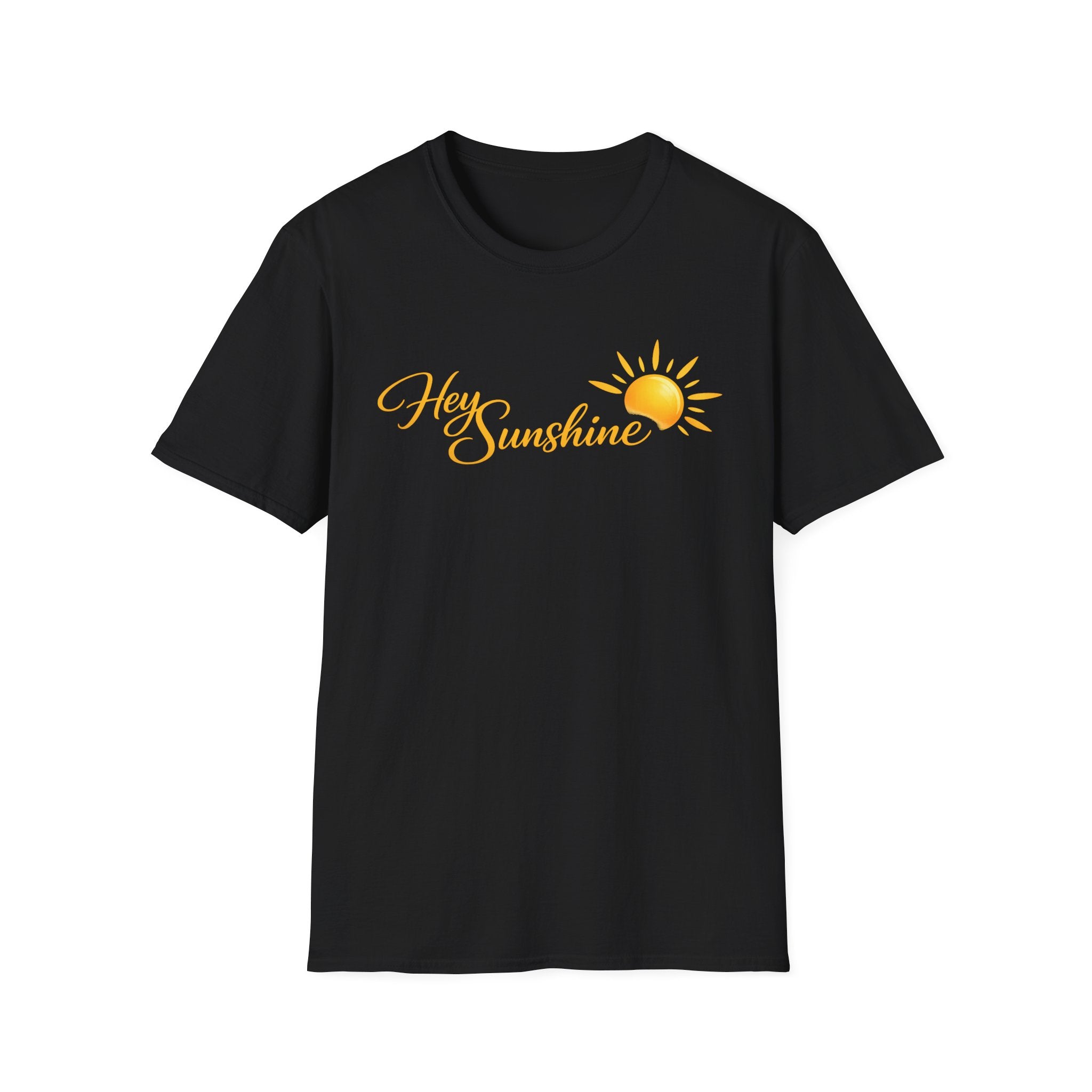 Hey Sunshine T‑Shirt — Bright Sun Script Tee for Women & Men