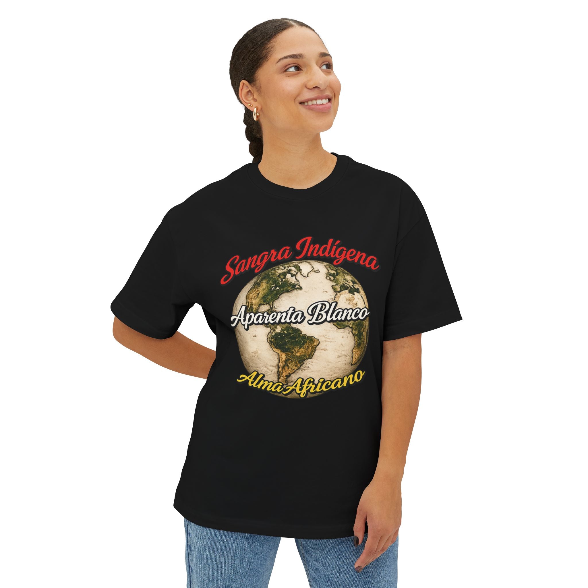 Graphic Tee — "Sangre Indígena, Aparenta Blanco, Alma Africana" Earth Design