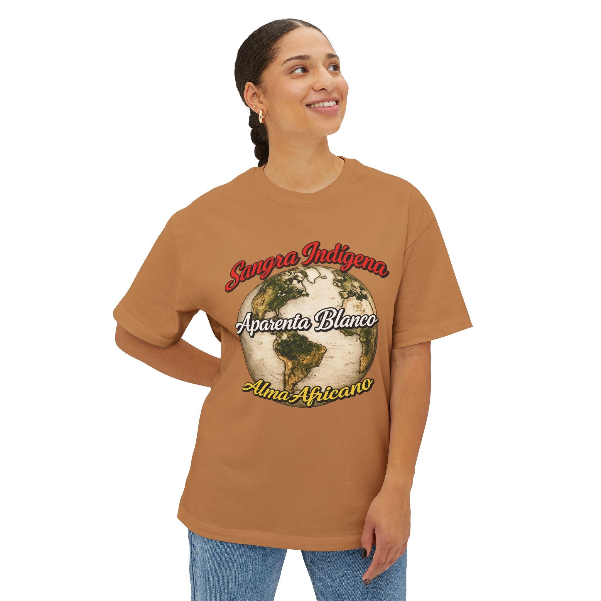 Graphic Tee — "Sangre Indígena, Aparenta Blanco, Alma Africana" Earth Design